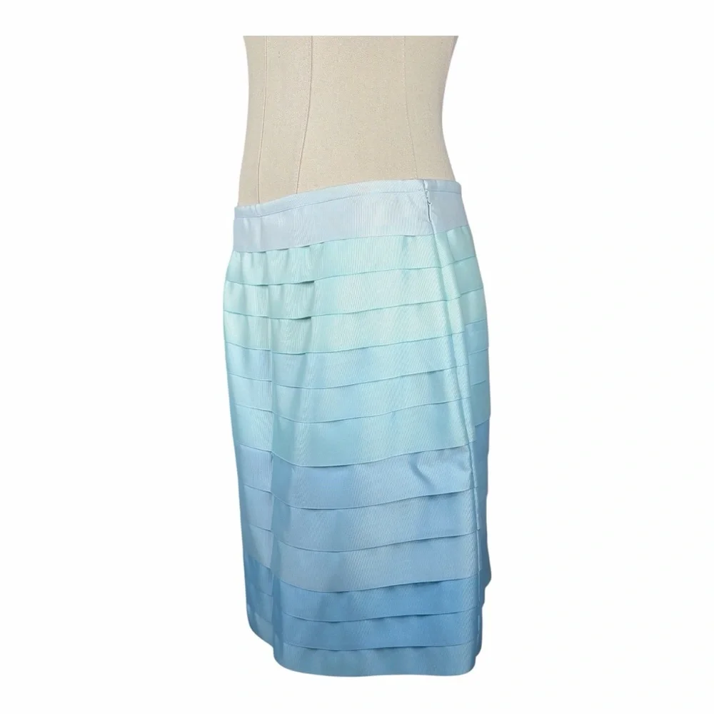 J. McLaughlin Blue Ombre Sadie Layered Ribbon Knee-Length Skirt Sz. 6 - Picture 3 of 4